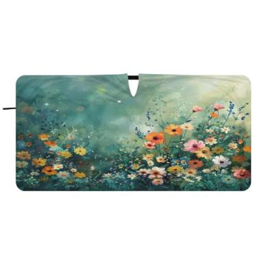 Imagem de Blueangle Pára-brisas com pintura de flores coloridas - 149.9 cm x 76.2 cm dobrável carro janela frontal blocos para-sol raios UV viseira de sol (266)