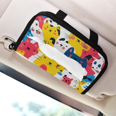 Imagem de SEHANY Porta-lenços de carro de gato fofo, caixa de lenços de papel de carro, suporte de guardanapo retangular dispensador de máscara de carro caixa de lenços de veículo para automóvel universal