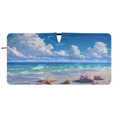 Imagem de Blueangle Para-brisa estrela do mar e coral - 149.9 cm x 76.2 cm dobrável carro janela dianteira para-sol blocos raios UV viseira solar (758)