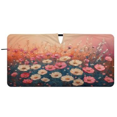 Imagem de Blueangle Pára-brisas para pintura de margaridas - 149,9 cm x 76,2 cm dobrável para janela dianteira do carro blocos de para-sol raios UV viseira de sol (665)