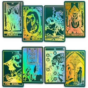 Imagem de CRAFTERIAN Cartas metálicas de tarô, baralho de tarô 78, cartas de tarô originais para iniciantes e especialistas com guia e bolsa de presente, jogo de adivinhação, ferramentas de adivinhação para