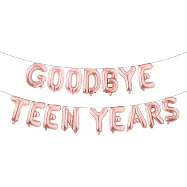 Imagem de 40,6 cm Adeus Adolescentes Anos 20º Aniversário Decoração de Festa Folha Balões Banner para Feliz Vinte Anos Adolescentes Homens Mulheres Classe Reunião Artigos de Festa (GOODBYE TEEN YEARS Rose Gold)
