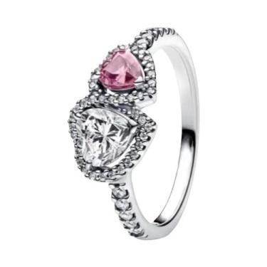 Imagem de Anel Feminino De Prata Esterlina 925 Com Pedra Branca E Vermelha, Joia