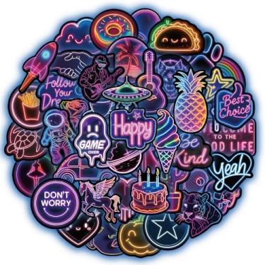 Imagem de Adesivos de garrafa de água para crianças, pacote de adesivos neon com 100 peças, à prova d'água fofos adesivos legais para laptop, scrapbook, cadernos, recompensas de sala de aula e prêmios de