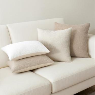 Imagem de Topfinel Conjunto completo de 4 capas de almofada de cor contrastante creme neutro conjunto de 4 camadas de sofá moderno casa de fazenda e cadeira neutra sofá sofá decoração de quarto (12"x20"x2,45.7