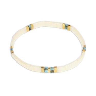 Imagem de Sonateomber Tila Pulseiras elásticas com contas planas para mulheres, modernas e exclusivas contas quadradas coloridas feitas à mão, acessórios de amizade, joias modernas, presente, 7, Latão, Sem