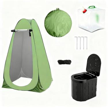 Imagem de Vaso sanitário portátil ao ar livre com barraca de privacidade pop-up de viagem, recipiente de água dobrável de 14,3 galões com torneira para adultos 13 polegadas, capacidade de carga de 150 kg