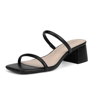 Imagem de Goderci Sandália feminina de salto baixo com bloco grosso, duas tiras, bico aberto, sem cadarço, salto mule, Preto, 38