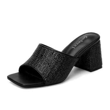 Imagem de Goderci Sandálias femininas de salto médio com bico aberto quadrado, salto médio, salto grosso, Preto, 38