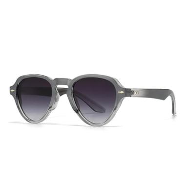 Imagem de Óculos de sol ovais com gradiente retrô, populares, para homens e mulheres, com rebites, para dirigir, UV400 (TYJ93-5)