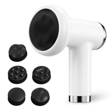 Imagem de Massageador Portátil Profissional, 6 Níveis de Intensidade, 5 Cabeçotes Intercambiáveis, Bateria Recarregável USB, Motor Silencioso, Alívio Muscular e Relaxamento Corporal (Branco)