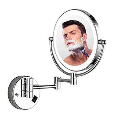 Imagem de Espelho de maquiagem montado na parede, espelho de banheiro de dois lados, braço extensível, suporte de parede com LED para banheiro e hotéis