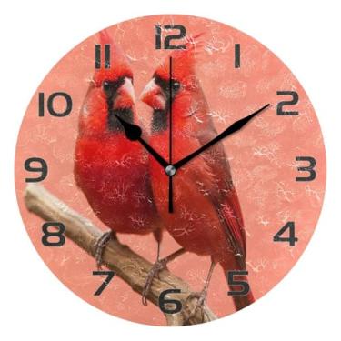 Imagem de YETTASBIN Relógio de parede pássaro vermelho, silencioso, sem tique-taque, operado por bateria, relógio redondo decorativo criativo para cozinha, sala de estar, banheiro, decoração de escritório em