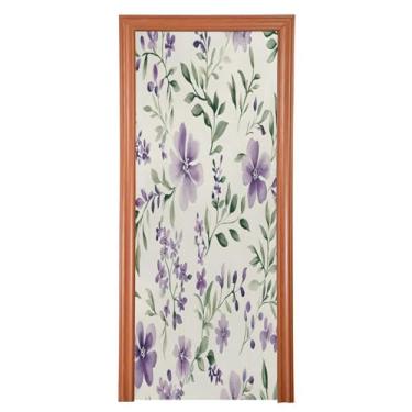 Imagem de Wassud Capa de porta grande decoração de flores em aquarela 96 x 98 polegadas, faixa elástica para porta interna para varanda e porta da frente