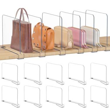 Imagem de OKPOW Divisórias de prateleira organizador de armário - 19 cm de altura x 30 cm de profundidade acrílico transparente resistente separado para bolsa de roupas - Economia de espaço ajustável, fácil