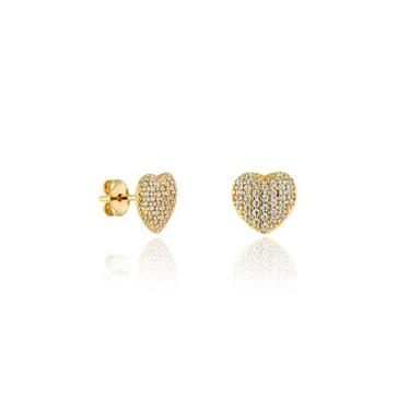 Imagem de Brinco Coração Cravejado com Zircônias Ouro 18k Médio 8,80mm - ARKHA18