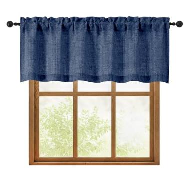 Imagem de OWENIE Saia azul marinho para janelas 1 peça de 45,7 cm de comprimento, cortina pequena texturizada com filtro de luz para banheiro porão sala de estar, cortinas de meia janela sobre a pia, 152 cm L