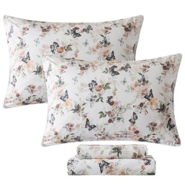 Imagem de FADFAY Jogo de lençol de cama floral aquarela floral vintage botânico desgastado folhas rústicas coleções de cama 100% algodão percal respirável macio bolso profundo 4 peças, Califórnia King Size