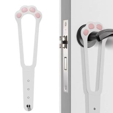 Imagem de Trava de porta para animais de estimação para manter o cão fora da caixa de areia e alimentos, suporte de porta para animais de estimação com 4 alças ajustáveis de 5,6 a 12,7 cm de largura, fácil de