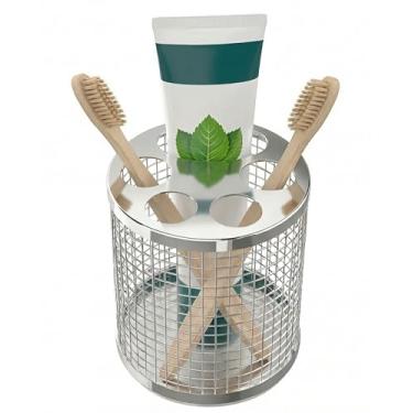 Imagem de Viscogrip Suporte de escova de dentes para banheiro, organizador ventilado de aço inoxidável 304 para bancada com compartimentos para escovas de dentes elétricas e pasta de dente, suporte de escova de