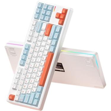 Imagem de SMACKAPE Teclado mecânico sem fio Impact80 Tri-Modo, com fio USB-C, suporte de junta de 87 teclas de troca quente, barra de luz RGB, bateria de 8000 mAh, teclado RS8 compatível com QMK/VIA para