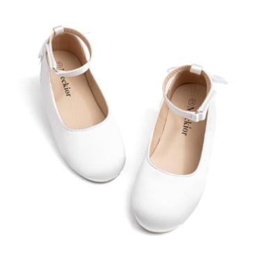 Imagem de Meckior Sapatilhas de balé para meninas pequenas Mary Jane para meninas, festas, escola, laço, princesa, A06/branco com laços, 18