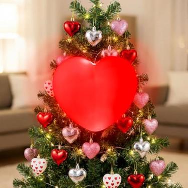 Imagem de PullCrease Topper estéreo 3D para dia dos namorados de 21 cm, decoração de topo de árvore de néon de coração grande com luzes LED operadas por bateria ou sinal neon alimentado por USB para decoração