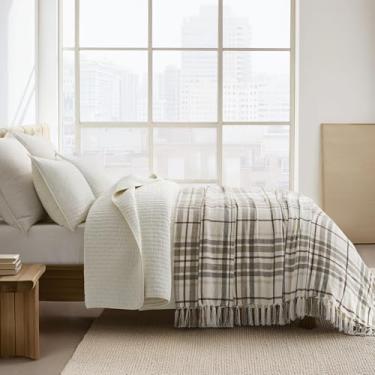 Imagem de EVERGRACE Cobertor de cama xadrez de chenille tamanho queen para cama, supermacio, aconchegante, decorativo, casa de fazenda, xadrez, com borlas, manta de malha leve de chenille para sofá, presente de