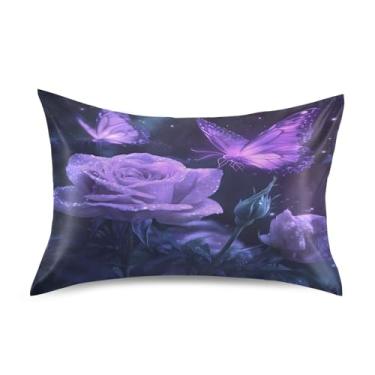 Imagem de JUZIHAI Linda fronha de cetim rosas, fronha de seda suave e fresca, fronha de seda com fecho de envelope macio e respirável para cabelo e pele, tamanho Queen 50,8 x 76,2 cm x 1