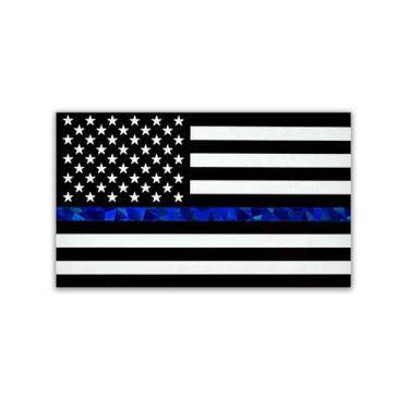 Imagem de Elektroplate Decalque refletivo com a bandeira dos EUA Thin Blue Line (9,7 cm x 5,8 cm) | Adesivo de vinil premium para todos os climas para carro, garrafa de água, laptop, tablet, refrigerador