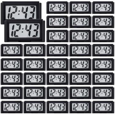 Imagem de Frienda 36 peças mini relógio digital pequeno relógio digital com suporte autoadesivo operado por bateria para painel de carro geladeira (preto)