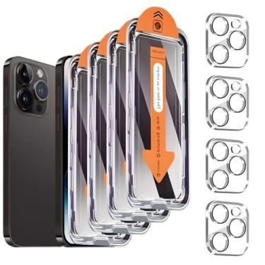 Imagem de Pacote com 4 protetores de tela de privacidade compatíveis com iPhone 14 Pro Max [6,7 polegadas] + pacote com 4 protetores de lente de câmera, película de vidro temperado antiespião, compatível com