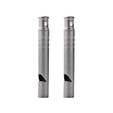 Imagem de SzBlaZe Apito de titânio puro 120 dB alto tubo único sem bola apito de árbitro leve à prova de ferrugem apito ao ar livre para acampamento, caminhadas, treinamento esportivo, emergência (2 peças)