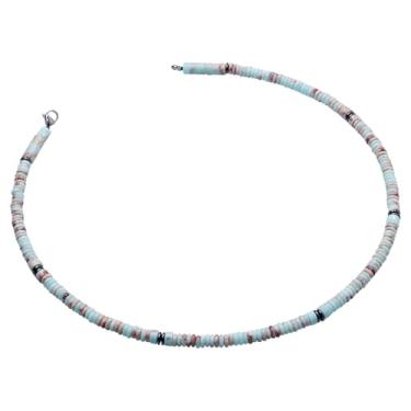 Imagem de TUMBEELLUWA Colar feminino com contas de pedras naturais de 6 mm, pulseira empilhável de contas de 6 mm, joia boho moderna para o verão e praia, Pedra Shoushan, pedra shoushan
