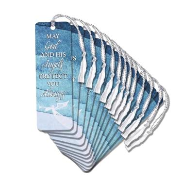 Imagem de Dicksons Marcador de livro com borla cristã inspiradora para livros, estudo da Bíblia, diários 5 x 15 cm, cartolina God and His Angels, pacote com 12