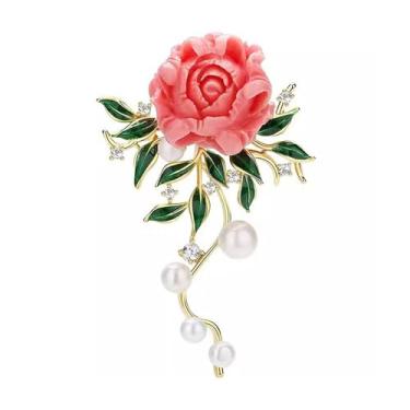 Imagem de 3 peças broche de flor de peônia para mulheres elegante conjunto de broche floral esmaltado delicado zircão cúbico pérola alfinetes de flores para roupas, chapéu, acessórios de vestido, joias de
