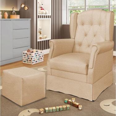 Imagem de Poltrona De Amamentação Com Balanço E Puff Elyra Linho Bege P02 - D'rossi