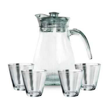 Imagem de KIT JARRA 1L Vidro Premium + 4 Copos para Suco e Água - Elegância na Mesa