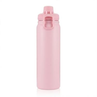 Imagem de Garrafa Térmica PREMIUM Esportiva 800ml Aço Inox 304 – Parede Dupla a Vácuo (Gelada por 12h / Quente por 8h) – Tampa Antivazamento com Alça Dobrável (Rosa)