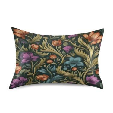 Imagem de Wassud Fronha de cetim floral verde escuro para cabelo e pele fronhas de seda lisa tamanho padrão capas de travesseiro respiráveis com fecho de envelope