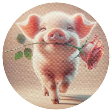 Imagem de Conjunto de 1 tapete de mesa rosa porco rosa, antiderrapante, 38 cm, jogo americano de PVC, para mesa de jantar, mesa de cozinha