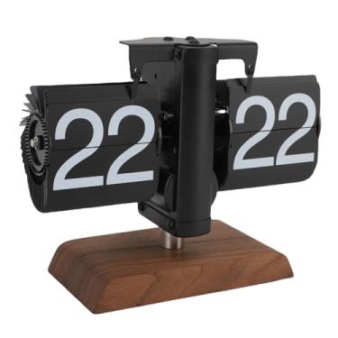 Imagem de AUNMAS Relógio de Mesa Flip Relógio Mecânico Flip, Giro Automático Digital Vintage Com Base de Nogueira Preta, Formato de 24 Horas Retro Down para Decoração de Escritório Doméstico (Tudo preto)