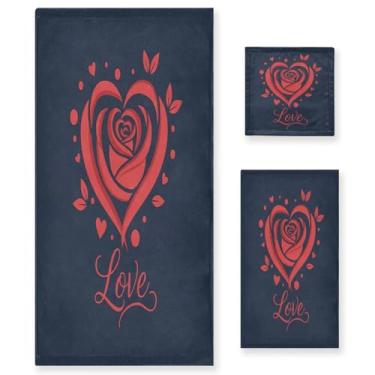 Imagem de Wassud Conjunto de 3 toalhas de banho rosa vermelha dos namorados, toalhas super macias e absorventes para banheiro, toalhas de banho de secagem rápida, toalha de banho para academia, spa, hotel