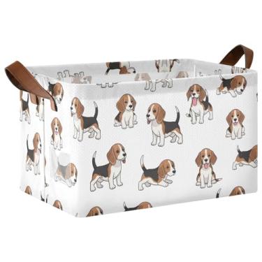 Imagem de Cestas para decoração com alças, grandes cestas organizadoras para armazenamento doméstico e organização, 17 x 29 x 25 cm, lindos cães beagle, branco, pacote com 2