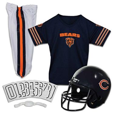 Imagem de Franklin Sports Chicago Bears Conjunto de uniforme de futebol infantil – Fantasia de futebol juvenil da NFL para meninos e meninas – Conjunto inclui capacete, camisa e calça – Pequeno