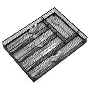 Imagem de Neudeco Suporte organizador de gavetas, bandeja de talheres, divisória de talheres para cozinha, quarto, sala de estar, arame de malha com pés de espuma antiderrapante, 5 componentes (preto)