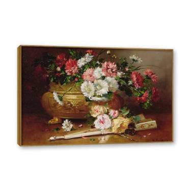 Imagem de Moldura de teca. Arte em tela floral country, pintura botânica vintage de natureza morta, decoração de parede de cozinha de fazenda emoldurada para sala de jantar. A44. 80 x 120 cm - 31,5 x 47,3 pol