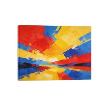 Imagem de Impressões abstratas em tela-Quadro texturizado para parede-Azul vermelho e amarelo 6-Pintura moderna para sala de estar 50x65cm Tela Embrulhada