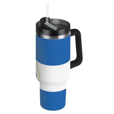 Imagem de Joisal Copos de aço inoxidável com tampa e canudos Caneca de café quente com bandeira da Nicarágua para carros a vácuo Copo de 1,134 g com alça Garrafa de água isolada