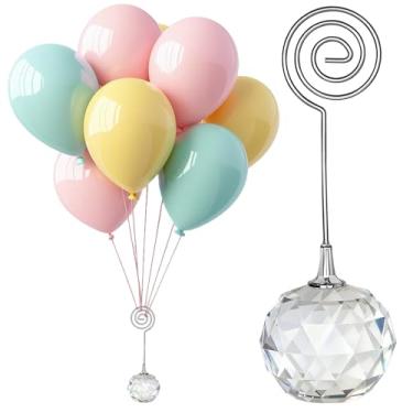 Imagem de Suporte de balão de cristal para mesa (pacote com 2), base acrílica de corte diamante com clipes de metal seguros, peso de balão de mesa resistente de 85 g para casamentos, aniversários, festas